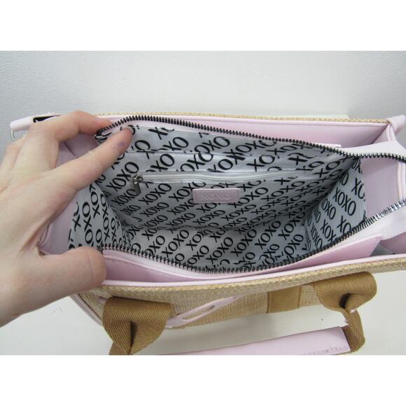 NWT XOXO Woven Straw Tote Bag Removeable Crossbody Strap Baby Pink Purse - Picture 8 of 10